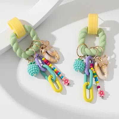 New Colorful and Beautiful Bohemian Tassel Earrings Fashion Women's Handmade Acrylic Shell Bead Chain Drop Earrings Wholesale