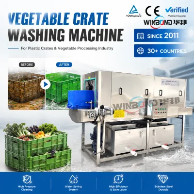 Tunnel Type Fruit Vegetable Basket Washer SUS304 Water Saving Recirculation High Pressure Spray Machine