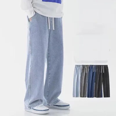 OEM Customized Logo Design Trendy Casual Straight Overalls Ins Fashion Elastic Waist Wide Leg Breathable Eco-Friendly Print
