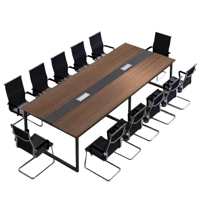 Modern Durable 10-Person Commercial Rectangular Meeting Desk Wooden Panel Conference Table with Metal Frame for Big Boardroom