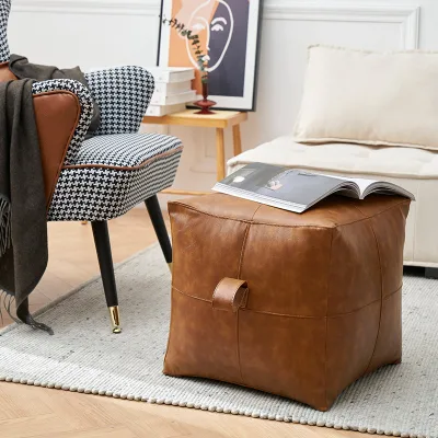 Nordic Minimalist Modern Leather Low Stool Footstool Square Living Room Shoe Changing Stool Ottoman Fashion Creative Seat Home