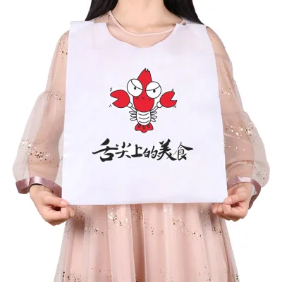 Custom Printed Disposable Plastic Bibs for Adults Waterproof Restaurant Dining Apron with Seafood Logo Lobster & Crab Design