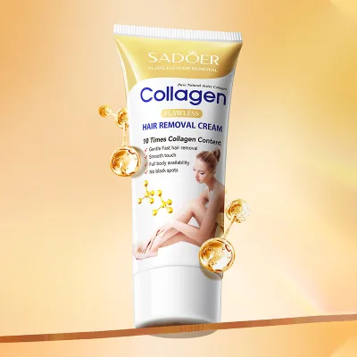 Hot Sell SADOER Natural Collagen Hair Removal Cream Permanent Hair Remover Inhibitor Depilatory Cream for Women Body Brightening