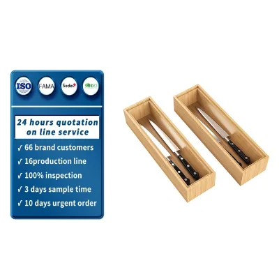 Bamboo Kitchen Drawer Storage Box, Wooden Tableware Storage Box, Silverware Tray, Multi-purpose Deep Drawer Divider