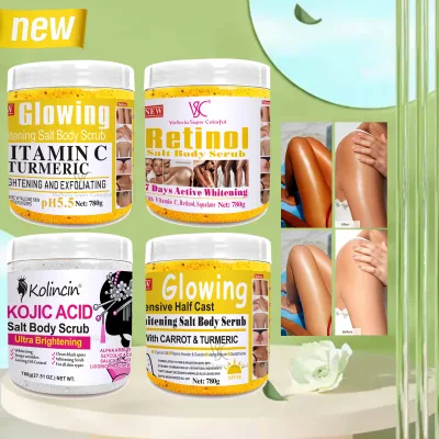 High-quality Glowing Whitening Organic Vegan Body Salt Scrub Turmeric Kojic Vitamin C 7DAYS Brightening Deep Cleaning Skin