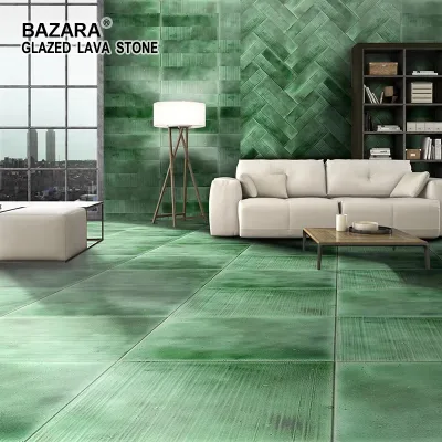 Bazara Green Glazed Lava Stone, Natural Volcanic Stone Matte Floor Wall Tile for Living Room & Villa Decoration