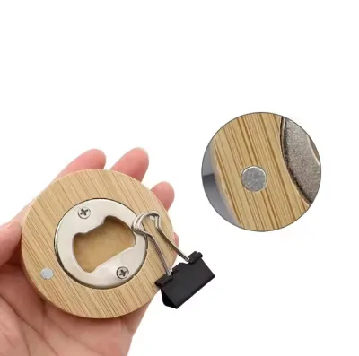 Custom Logo Wood Opener  Round Stainless Steel Beer Bottle Opener