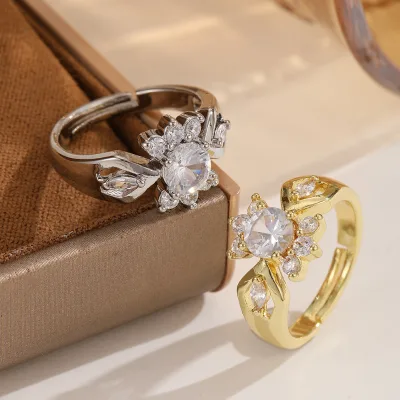 Luxury-Style Flower Zirconia Ring - Adjustable opening, non-fading, unique design, versatile and elegant finger ring