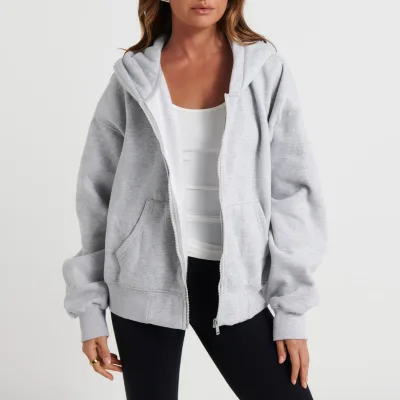 Wholesalers Lady Plain Loose Heavyweight Inner Fleece Sweatshirts Hoody Oversized Tops Zippers Hoodies for Woman