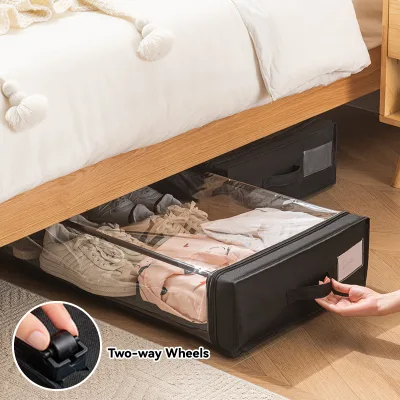 Foldable Metal Home Storage Containers 37L Rolling Wheels Underbed Storage Shoes Clothes Easy Assembly Under Bed Storage Cart