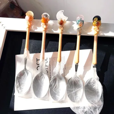 Hot Sales Natural Clear Quartz Spoon Witchcraft Blessing Energy Rose Quartz Moon Citrine Sphere for DIY Gifts