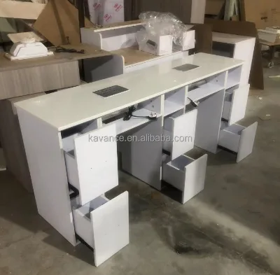 Wholesale Factory Nail Salon Furniture Sets White 2 Double Seats Nail Table with Dust Extraction Glass TOP Europe in Stock
