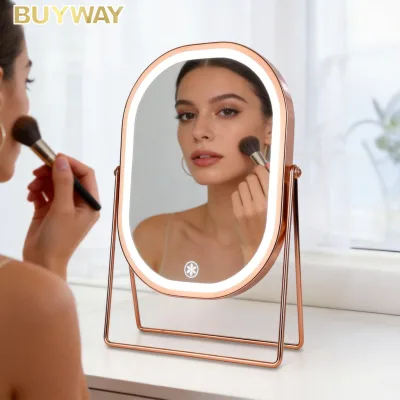 Rose Gold LED Reversible Makeup Mirror Cordless Battery Dimmable Touch Vanity Mirror 180 Rotation Wire Stand Modern Mirror