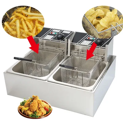 Professional Processing Hulling Deep Fryer Wire Baskets square Deep Fryer Basket 2500w Double Deep Fryer