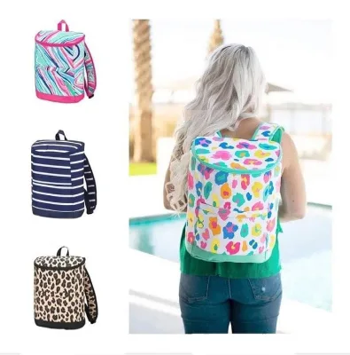 Large Print Insulated Polyester Cooler Personalized Logo Bag Travel Leopard Beach Backpack