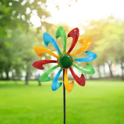 Hot Sale Colorful Repeller Garden Metal Windmill With Stake for Outdoor Lawn Garden Decoration Windmill Spinner
