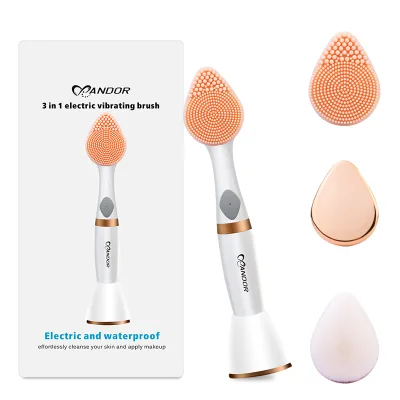 3 in 1 Multifunction Electric Vibrating Brush Private Label Automatic Makeup Brush Silicone Interchangeable Facial Brush