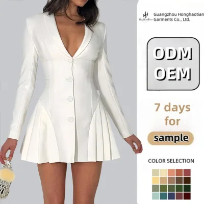 2024 Custom Fashion Luxury Designer Office Women Long Sleeve Fashion Casual High Waist Mini Long Sleeve Elegant Blazer Dress