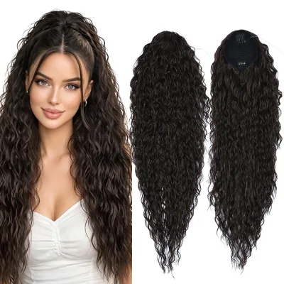 Natural Color Ocean Wave Futura Fiber Drawstring Ponytails, Different Styles and Colors Synthetic Hair Ponytails in Stock
