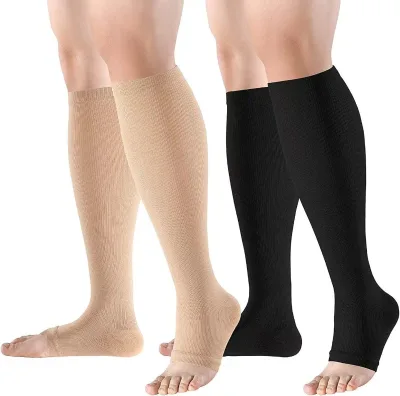 Open Toe Compression Socks for Men Women Knee High Stocking for Circulation Support Superior Support for Varicose Veins Socks