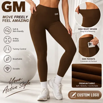 GM Wholesale Custom Logo Cloud Feel High Waist Butt Lifting Side Pocket Breathable Quick Dry Running Workout Yoga Leggings
