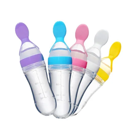 Wholesale Custom Squeeze Feeding Baby Food Dispensing Spoon Silicone Fruit Feeder Pacifier Bottle Spoon