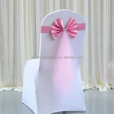 Elastic No-Tie Wedding Bow Chair Back Tie Flower Hotel Banquet Wedding Tulle Ribbon Decor Christmas Strapping