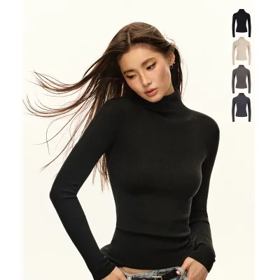 Women Solid Pullover Sports Tops Women Long Sleeve Turtleneck Knit Shirt Turtleneck Women Top Cashmere Sweater