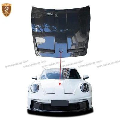 Car Accessories Auto Parts Glossy Black Carbon Fiber Gt3 Style Car Engine Hood Bonnet Cover for Porsche 911 992