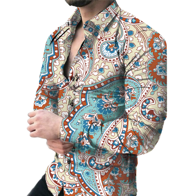 Top Fashion New Arrival Digital Print Slim Fit Turn-down Collar Shirt for Men