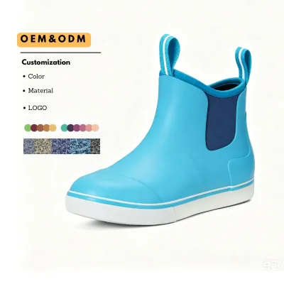 New Technics Low Price Unisex Rubber Injection Gumboots Custom Waterproof Light Weight Midi Anti-Slip Hard-Wearing Deck Boots