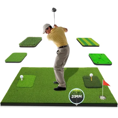 Replaceable Indoor/Outdoor Golf Practice Mat with Interchangeable Turf Pads for Driving Range Training