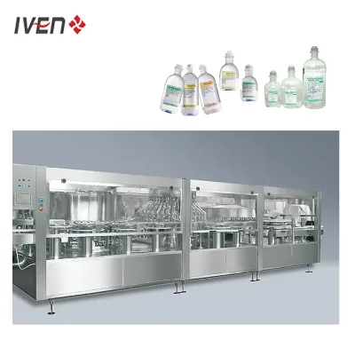 2000 Bph IVEN PP Bottle LVP Plastic Bottle I.V. Solution Washing Filling Sealing Labeling Machine Small Space Foot