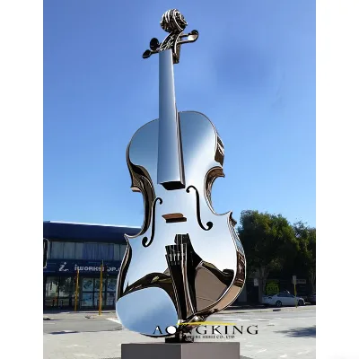 Stainless Steel Guitar Sculpture Guitar Statue for Outdoor Modern Metal Sculpture Guitar