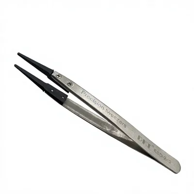 Interchangeable-head Tweezers Sand-textured Stainless Steel Handle Pointed Tip AA-style Flat/straight/bent Heads Industrial Use