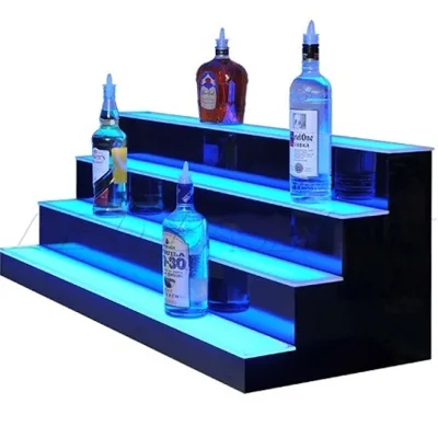 Modern LED Step Display Stand Acrylic Luminous Colorful Rack for Wine for Champagne Remote Control Color Changing Glass Steel