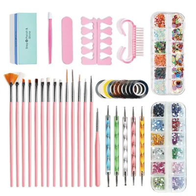 Cross-border Bestseller Set Stock Complete Nail Art Tool Kit ABS Material Including Nail Painting Pens Rhinestone Applicators