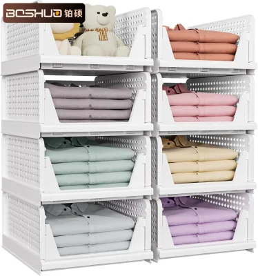 Multi Color Foldable Stackable Plastic Rectangular Clothes Storage Organizer Open Front Ventilated Drawer Baskets Closet