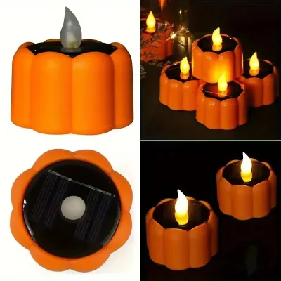 Small Solar-powered Pumpkin Lantern Courtyard Festive Decoration Night Light Indoor Candle-style Mood Lamp with Halloween Lights