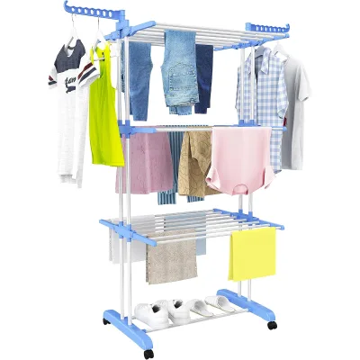 Clothes Drying Rack Large 4-Tier Foldable Clothing Drying Rack Metal Laundry Drying Rack With 4 Castors