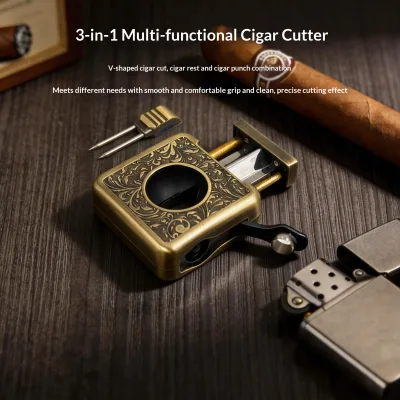 Professional Grade Stainless Steel Four-in-one Multi-function Square Cigar Cutter Portable Sharp & Durable
