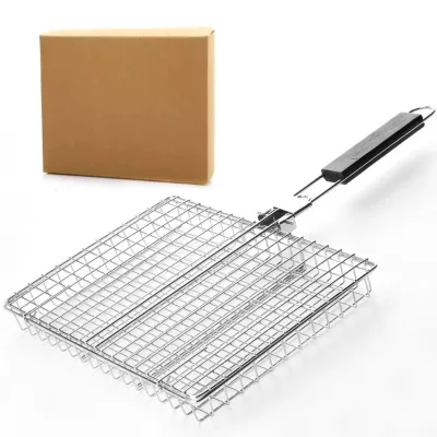 Stainless Steel BBQ Basket with Folding Grill, Suitable for Outdoor Parties and Picnics, Portable Fits Vegetables and Chicken