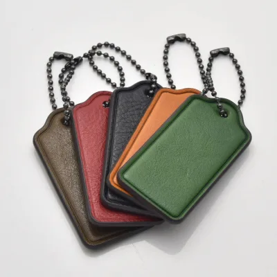 Genuine Leather Hangtag Keychain Rectangular American Style Small Pendant Bag Charm Gift with Custom logo