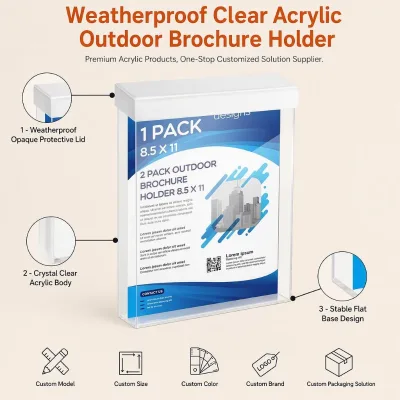 Acrylic Brochure Holder Wall Mount Weather-Resistant Flyer Display Box for Literature Real Estate Retail Pamphlet Dispenser