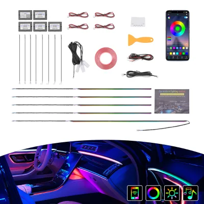 Automotive Interior RGB LED Ambient Light System 18 Zone Fiber Optic Lighting Kit APP Control Universal Car Accessories