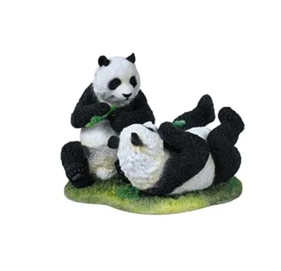 Polyresin Animal Figurines 7 Inch Animal Figurine Panda Bears Eating Bamboo Collectible Display
