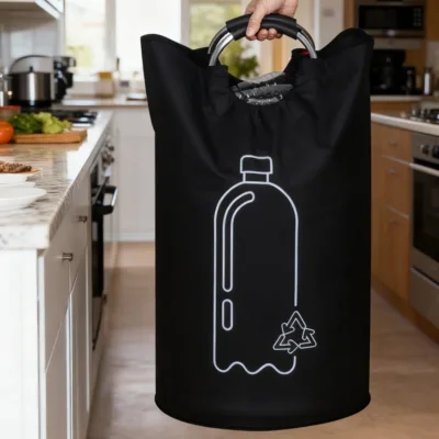 Large Capacity Empty Bottle Storage Basket With Aluminum Handle 82l Wastewater Bottle Collector Bag Folding Recycling Bin