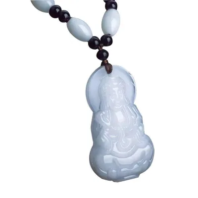 Factory Direct High Afghanistan White Jade Guanyin Buddha Necklace Small Gifts for Men and Women