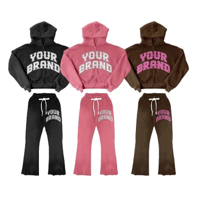 Custom Brand Logo Casual Knit Kids' Streetwear Tracksuit with Winter Zipper Hoodie and Joggers Girl Boy Outfit