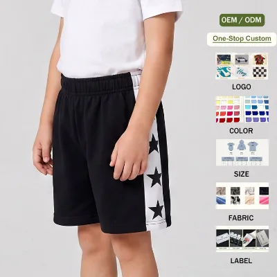 OEM Custom Printed Toddler Boys Cotton Athletic Shorts Kids Color Block Active Basketball Sports Shorts with Pocket